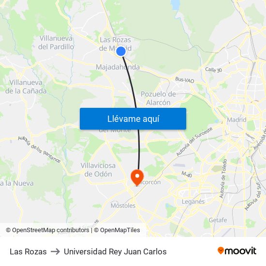 Las Rozas to Universidad Rey Juan Carlos map