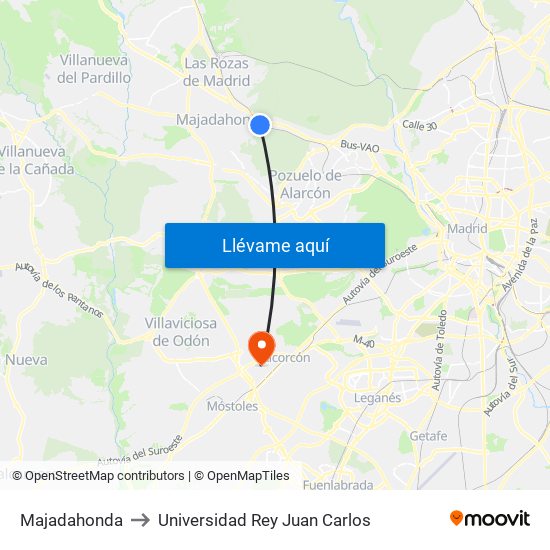 Majadahonda to Universidad Rey Juan Carlos map