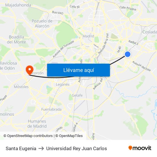Santa Eugenia to Universidad Rey Juan Carlos map