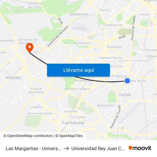 Las Margaritas - Universidad to Universidad Rey Juan Carlos map