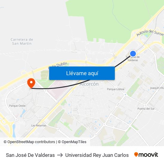 San José De Valderas to Universidad Rey Juan Carlos map