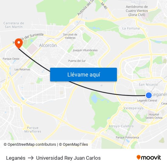 Leganés to Universidad Rey Juan Carlos map