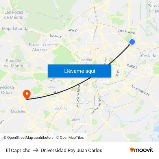 El Capricho to Universidad Rey Juan Carlos map