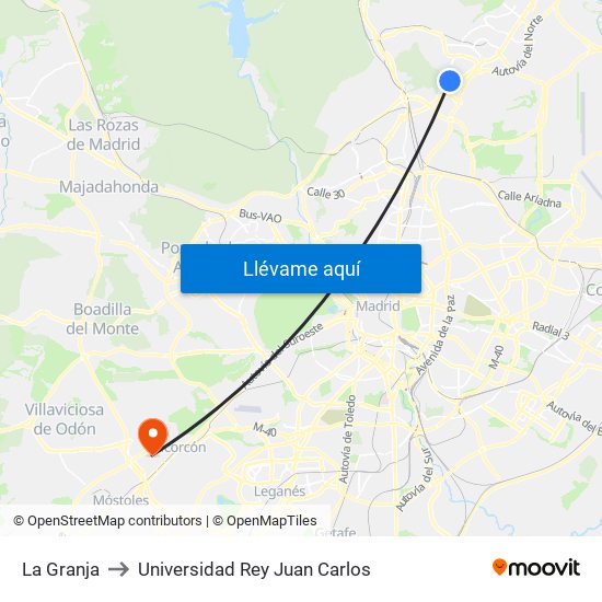 La Granja to Universidad Rey Juan Carlos map