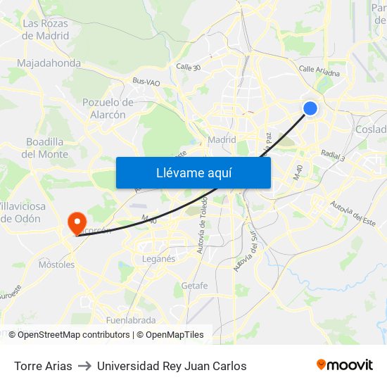 Torre Arias to Universidad Rey Juan Carlos map