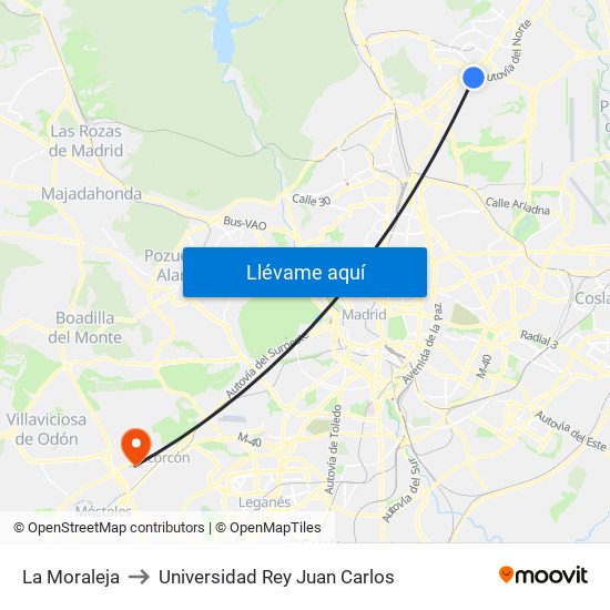 La Moraleja to Universidad Rey Juan Carlos map