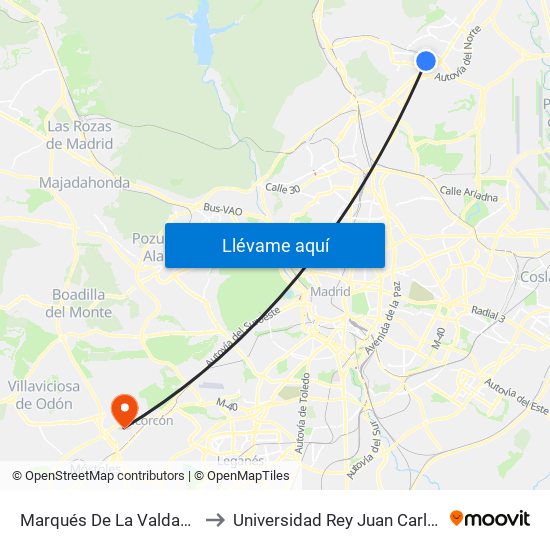Marqués De La Valdavia to Universidad Rey Juan Carlos map