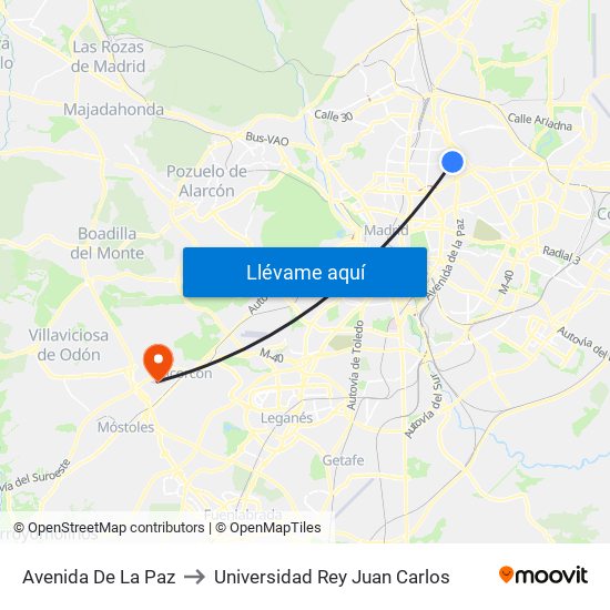 Avenida De La Paz to Universidad Rey Juan Carlos map