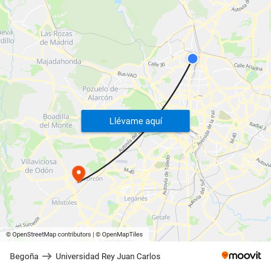 Begoña to Universidad Rey Juan Carlos map