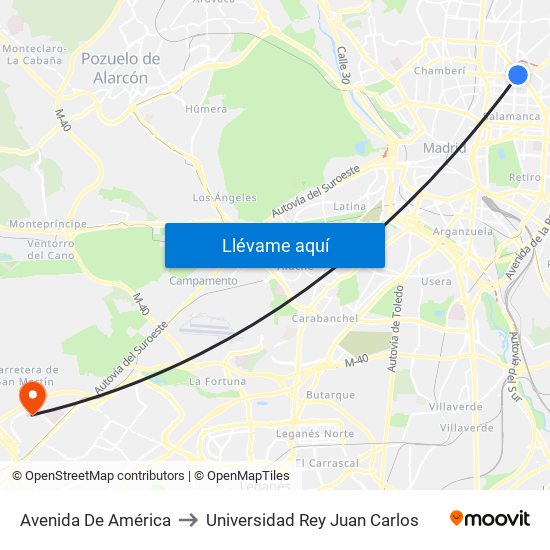 Avenida De América to Universidad Rey Juan Carlos map