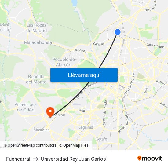 Fuencarral to Universidad Rey Juan Carlos map