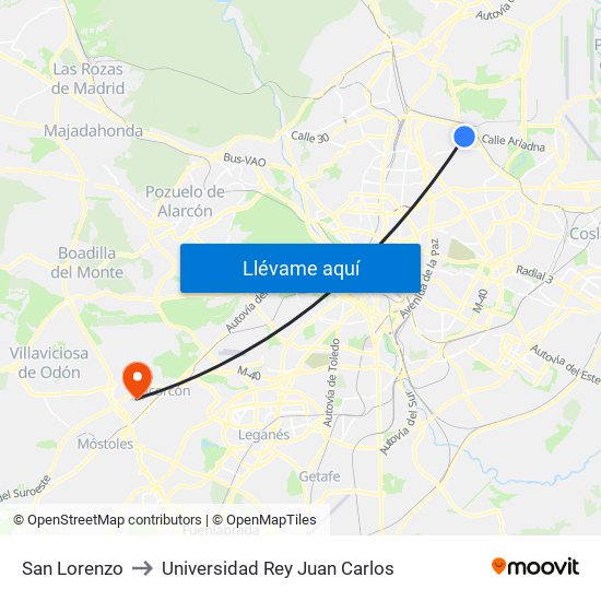 San Lorenzo to Universidad Rey Juan Carlos map