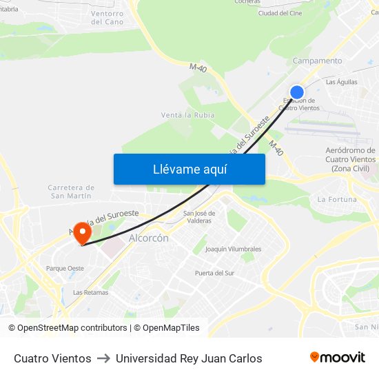 Cuatro Vientos to Universidad Rey Juan Carlos map