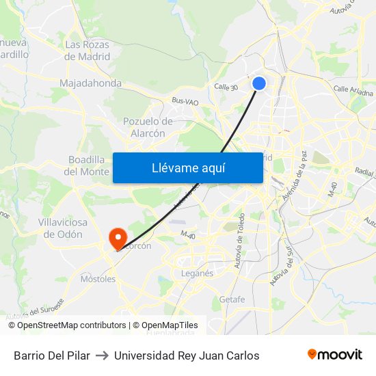 Barrio Del Pilar to Universidad Rey Juan Carlos map
