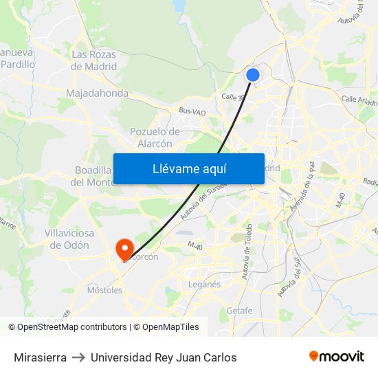 Mirasierra to Universidad Rey Juan Carlos map