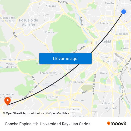 Concha Espina to Universidad Rey Juan Carlos map