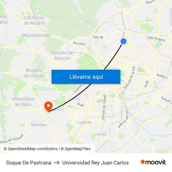 Duque De Pastrana to Universidad Rey Juan Carlos map