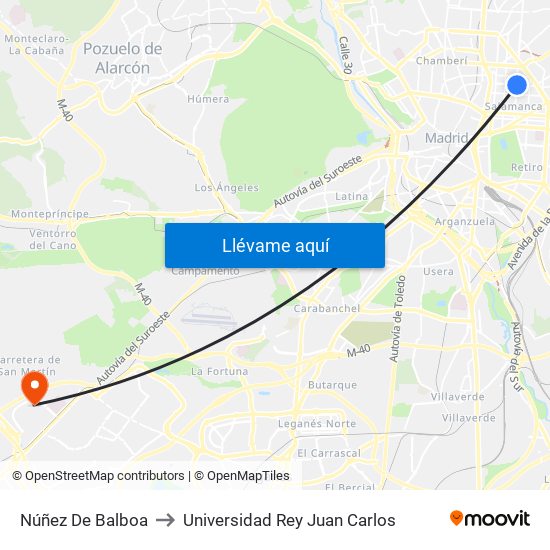 Núñez De Balboa to Universidad Rey Juan Carlos map