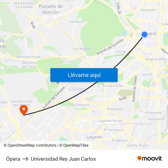 Ópera to Universidad Rey Juan Carlos map