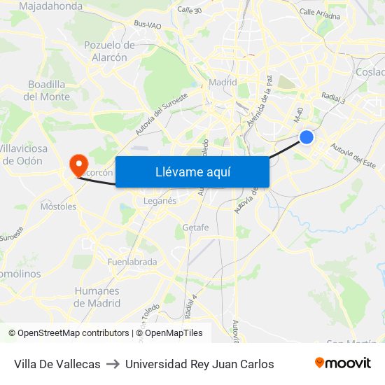 Villa De Vallecas to Universidad Rey Juan Carlos map