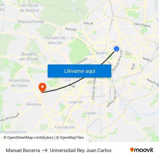 Manuel Becerra to Universidad Rey Juan Carlos map