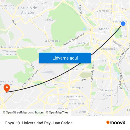 Goya to Universidad Rey Juan Carlos map