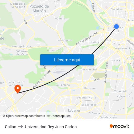 Callao to Universidad Rey Juan Carlos map