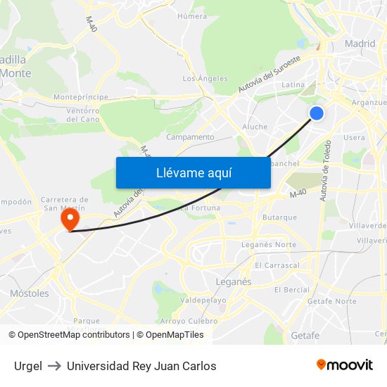 Urgel to Universidad Rey Juan Carlos map