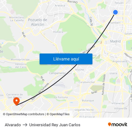 Alvarado to Universidad Rey Juan Carlos map