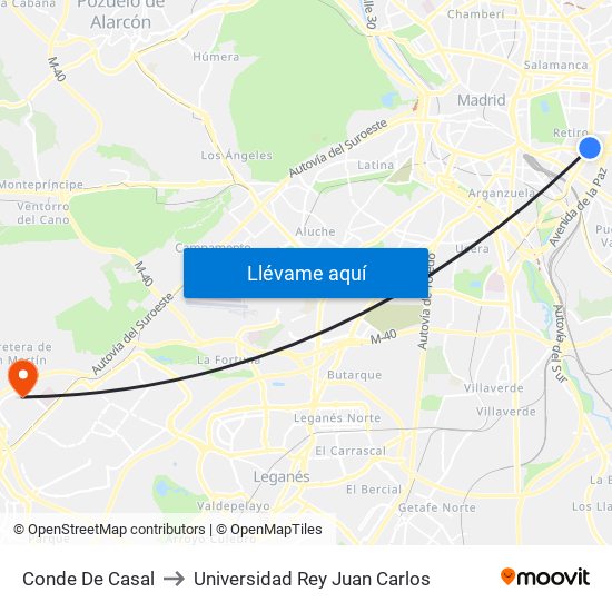 Conde De Casal to Universidad Rey Juan Carlos map
