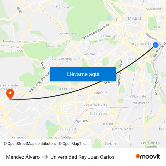 Méndez Álvaro to Universidad Rey Juan Carlos map