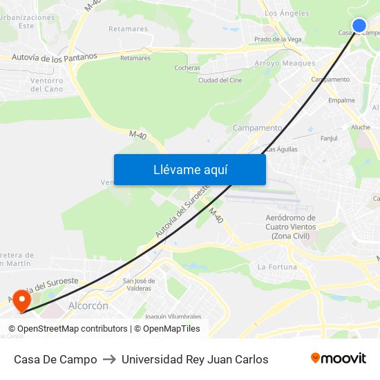 Casa De Campo to Universidad Rey Juan Carlos map