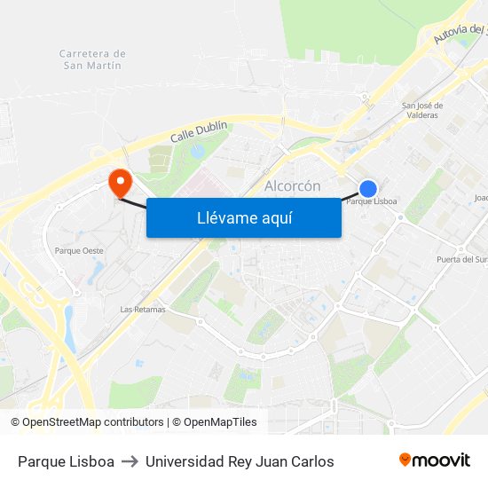 Parque Lisboa to Universidad Rey Juan Carlos map