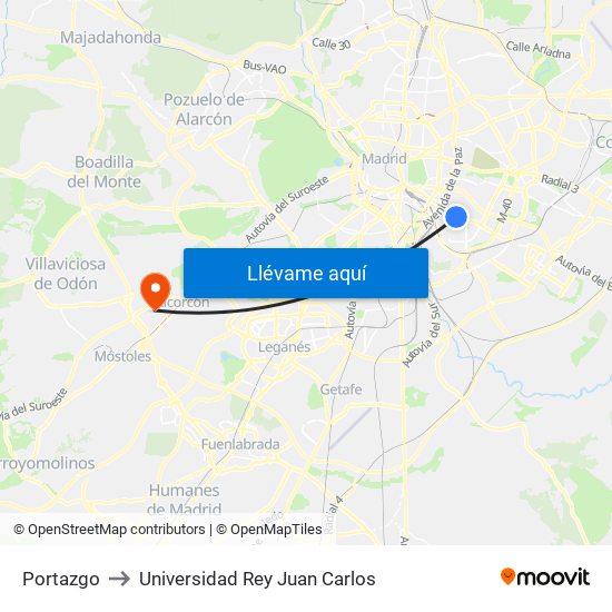 Portazgo to Universidad Rey Juan Carlos map