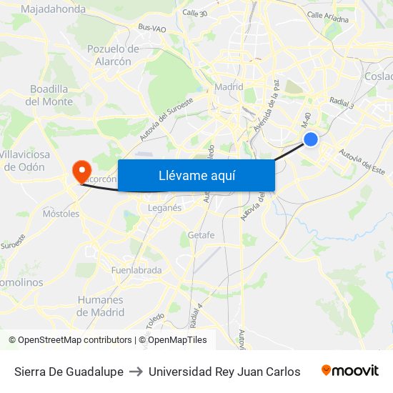 Sierra De Guadalupe to Universidad Rey Juan Carlos map