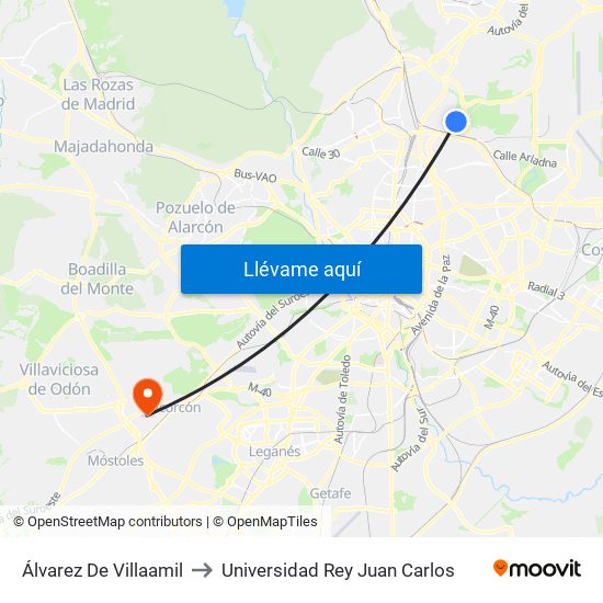 Álvarez De Villaamil to Universidad Rey Juan Carlos map