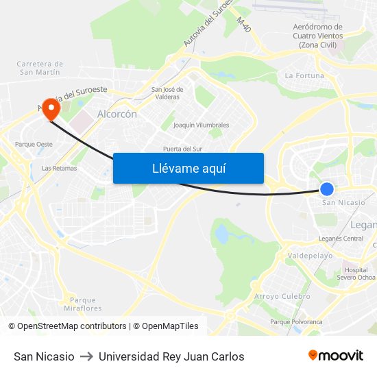 San Nicasio to Universidad Rey Juan Carlos map