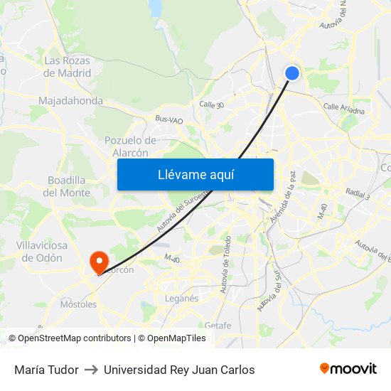 María Tudor to Universidad Rey Juan Carlos map