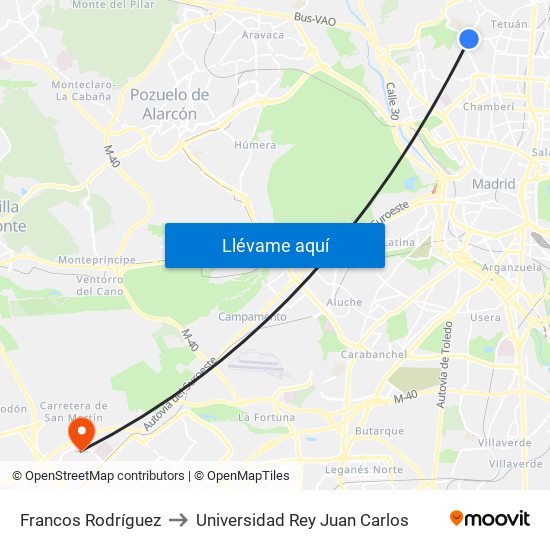 Francos Rodríguez to Universidad Rey Juan Carlos map