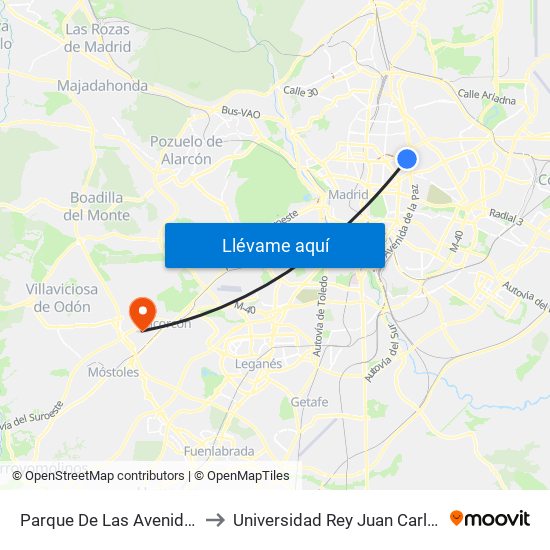 Parque De Las Avenidas to Universidad Rey Juan Carlos map