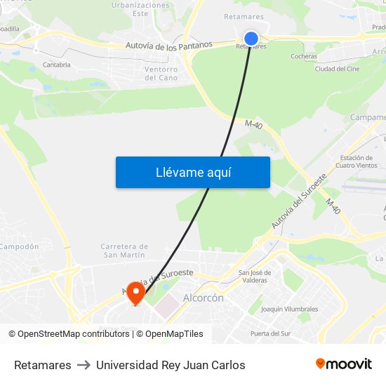Retamares to Universidad Rey Juan Carlos map
