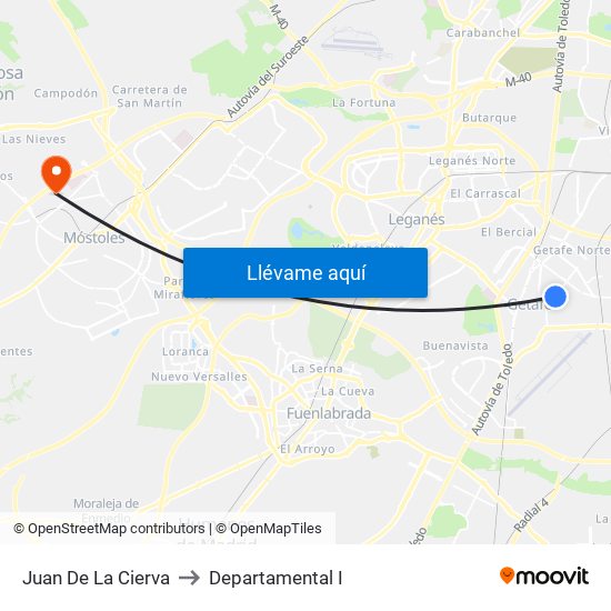 Juan De La Cierva to Departamental I map