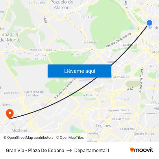 Gran Vía - Plaza De España to Departamental I map