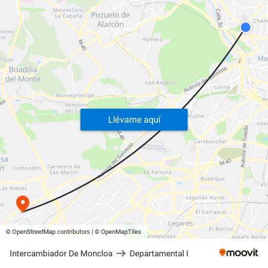 Intercambiador De Moncloa to Departamental I map