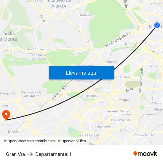 Gran Vía to Departamental I map