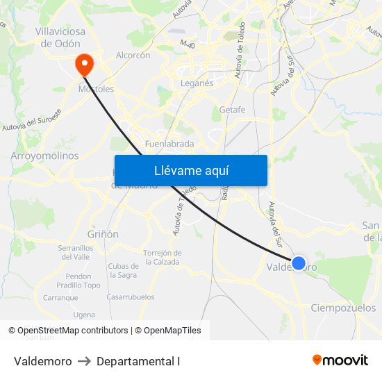 Valdemoro to Departamental I map