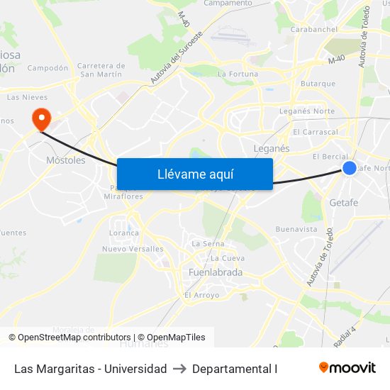 Las Margaritas - Universidad to Departamental I map