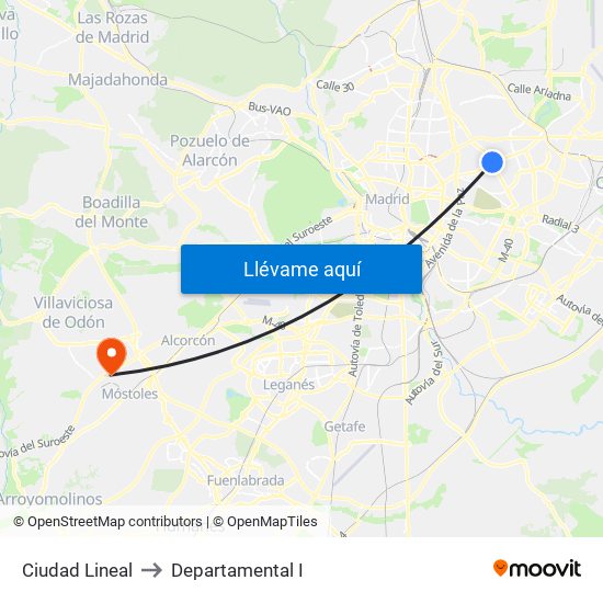 Ciudad Lineal to Departamental I map