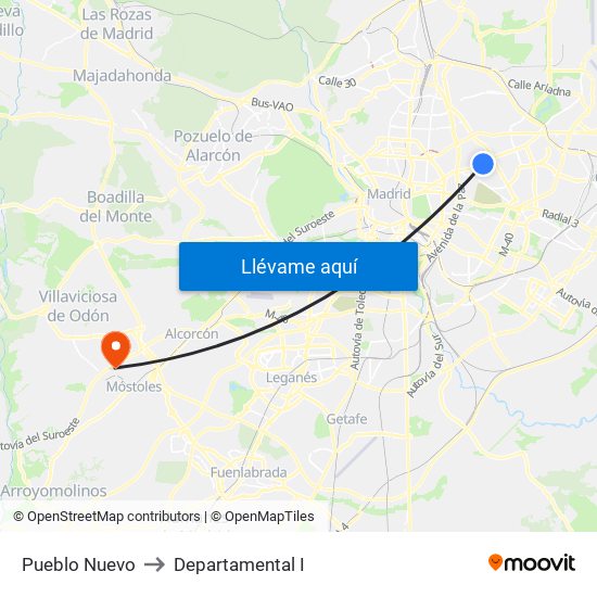 Pueblo Nuevo to Departamental I map