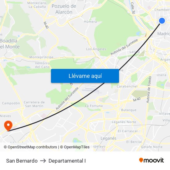 San Bernardo to Departamental I map